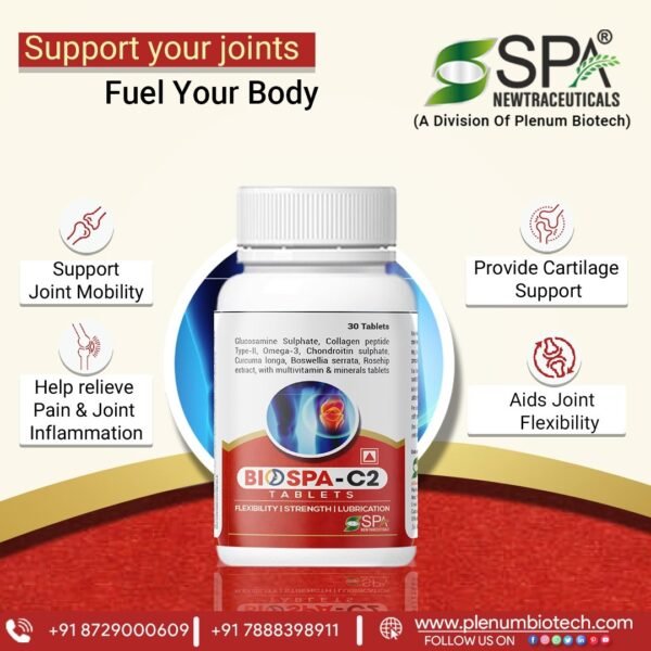 Collagen Peptide Type 2 Glucosamine Rosehip Extract Chondroitin Sulphate Boswellia Serrata Capsules | Biospa C2 Tablet