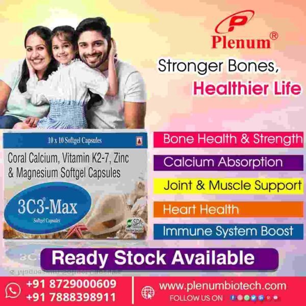 Coral Calcium Vitamin K2-7 Zinc Oxide Magnesium Oxide Vitamin D3 | 3C3 Max Soft Gel Capsules