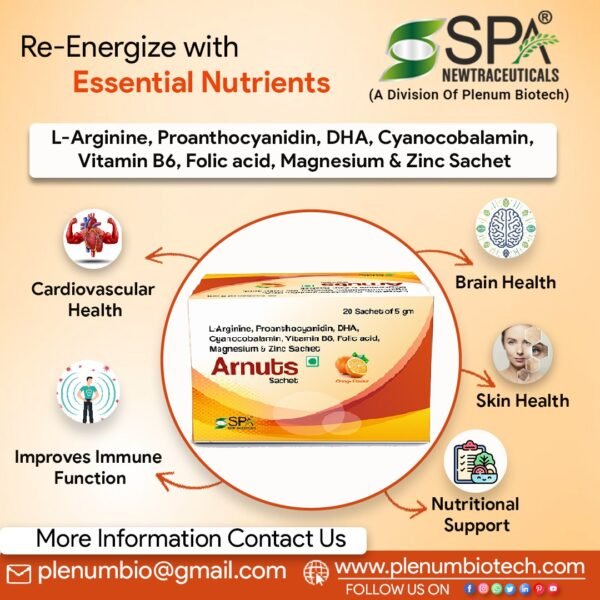 L-Arginine Proanthocyanidin DHA Cyanocobalamin Vitamin B6 Folic acid Magnesium Zinc Sachet | Arnuts Sachet