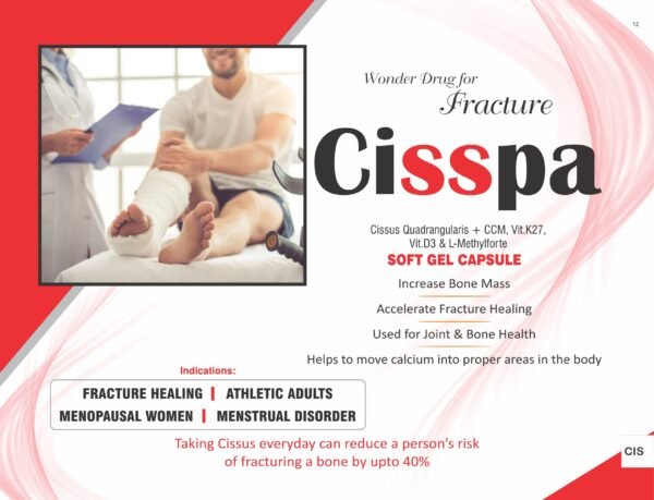 Cissus Quadrangularis Vitamin K2-7 Vitamin D3 L-Methylfolate & Calcium Citrate Malate | Cisspa Softgel Capsules