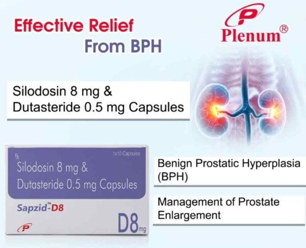 Silodosin 8mg Dutasteride 0.5mg Capsules | Sapzid-D8 Silodosin 8mg Dutasteride 0.5mg Capsules | Sapzid-D8