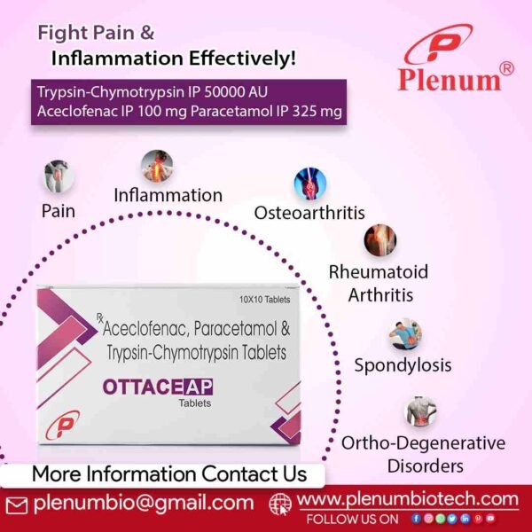Ottace AP Aceclofenac Paracetamol Trypsin Chymotrypsin Tablet | Ottace AP