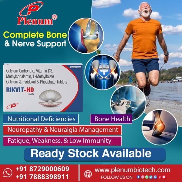 Calcium Vitamin D3 Methylcobalamin L-Methyl Folate Pyridoxal-5-Phosphate Tablets | Rikvit-HD