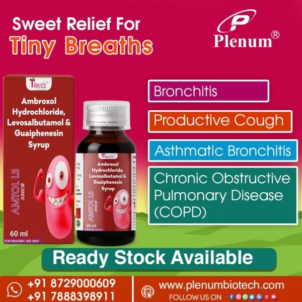 Ambroxol Hydrochloride Levosalbutamol Guaiphenesin Syrup | Amtol LS Junior