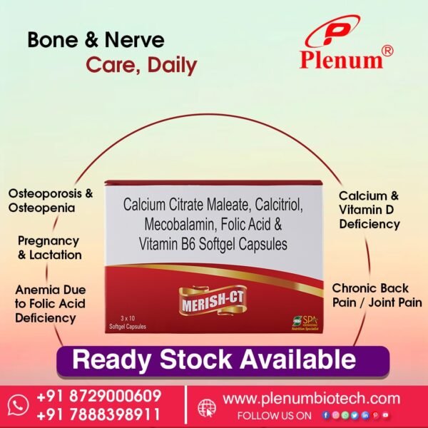 Calcium Carbonate Calcitriol Methylcobalamin Folic Acid Vitamin B6 Softgel Capsule | Merish-CT