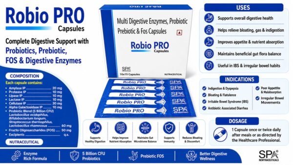 Multi Digestive Enzymes Probiotic Prebiotic And Fos Capsules | Robio Pro