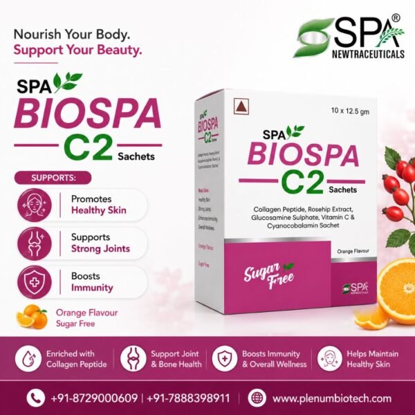 Collagen Peptide Rosehip Extract Glucosamine Sulphate Vitamin C Cyanocobalamin Sachet | Spa Biospa C2 Sachet