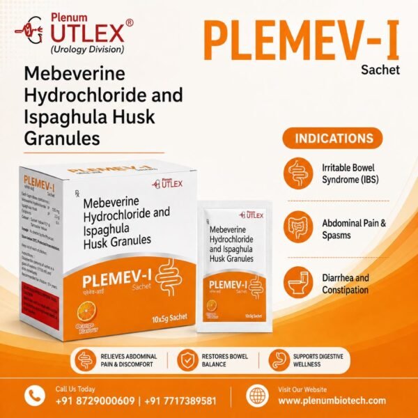 Mebeverine Hydrochloride and Ispaghula Husk Granules | Plemev-I Sachet