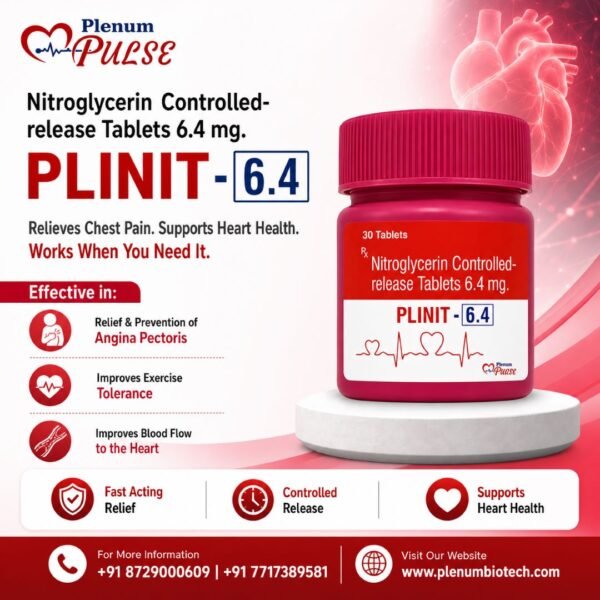 Nitroglycerin Controlled Release Tablets 6.4 mg | Plinit 6.4 Nitroglycerin Controlled Release Tablets 6.4 mg | Plinit 6.4